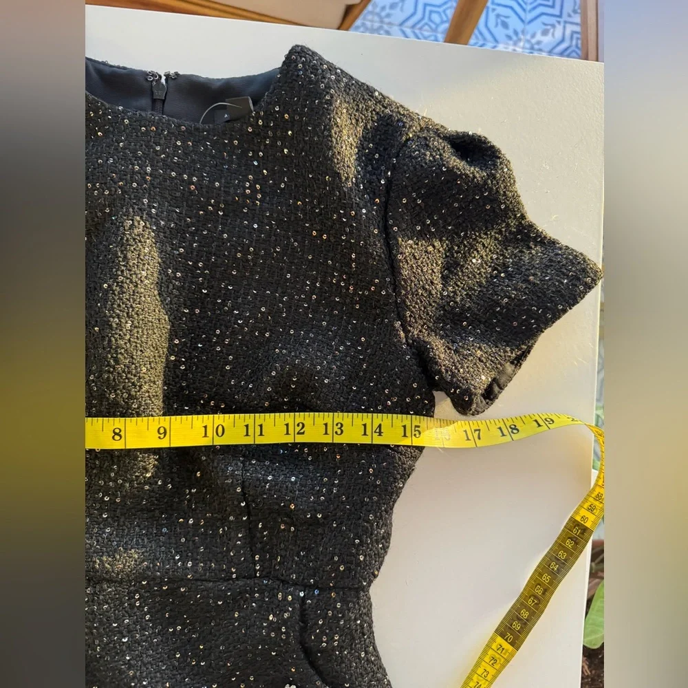 Ann Taylor Sparkle Sequin Tweed Sheath Dress Black Size 0 — Button Trim - Picture 7 of 9